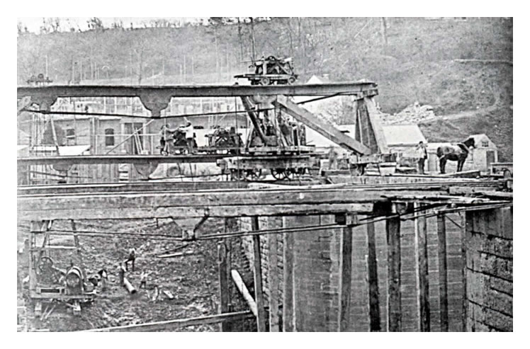 1865 &ndash; Work in progress upon the southern construction of the sea locks and basin quayside.