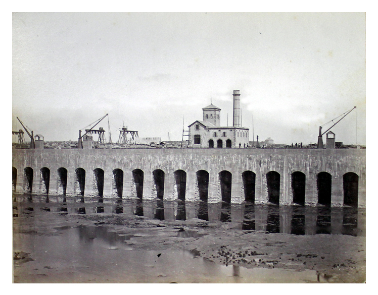 No 3 - Penarth Docks - Elevation of dock wall shewing hyraulic engine house.