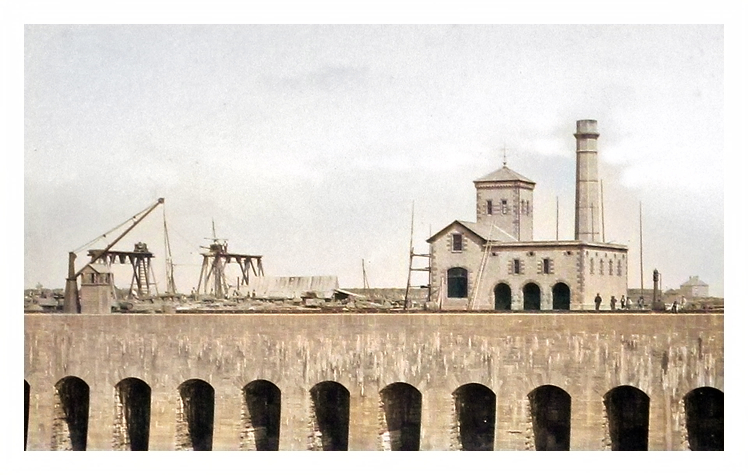 No 3 - Penarth Docks - Elevation of dock wall shewing hyraulic engine house.