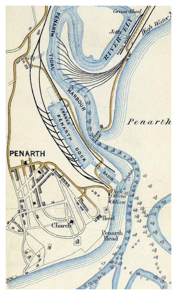 1872 - Penarth - A map with enlargement to accompany the description text and table of rates associated with the dock and harbour services at Penarth Dock and the (Ely) Penarth Tidal Harbour.