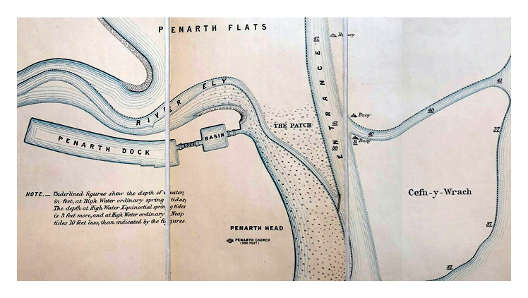 A section of a plan of the Bute Docks, Cardiff dated 1882 showing the extents of Penarth Dock.