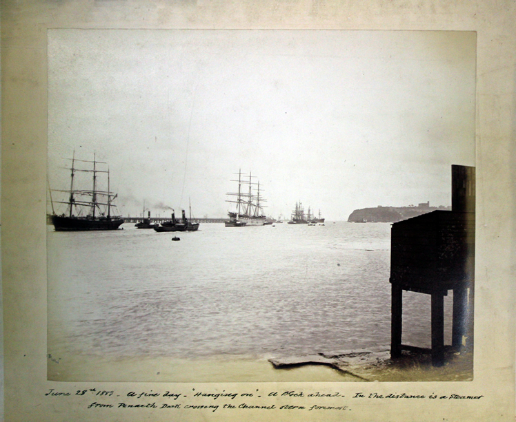 A Fine Day - "Hanging on" - a block ahead. In the distance is a Steamer from Penarth Dock crossing the Channel stern foremost. - June 28th. 1883. 