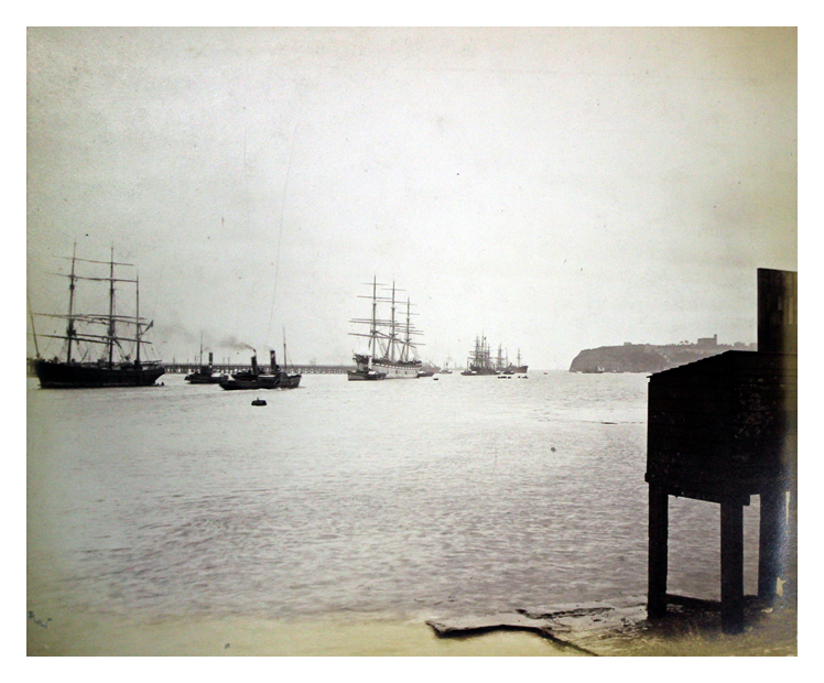 A Fine Day - "Hanging on" - a block ahead. In the distance is a Steamer from Penarth Dock crossing the Channel stern foremost. - June 28th. 1883. 
