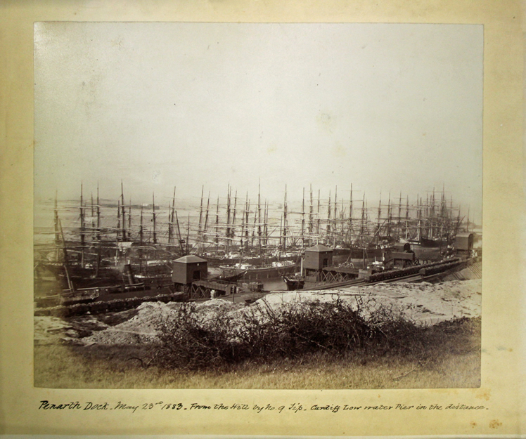 Penarth Dock. - May 23rd 1883. - From the Hill by No. 9 Tip. Cardiff Low water Pier in the distance.