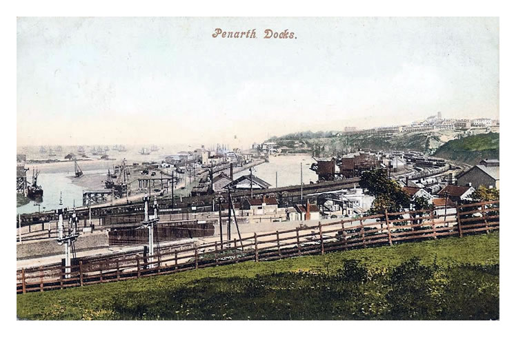"Penarth Docks" is another of the many c.1900 hand coloured postcards for the tourists.