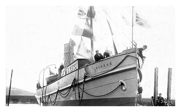 The 1898 launch of the "Eirene" at the slipway of the Penarth Dock Shipbuilding and Ship Repairing yard.