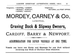 1895-96 - The Cardiff Directory Adevertising Sheet for Mordey, Carney & Co. Ltd.