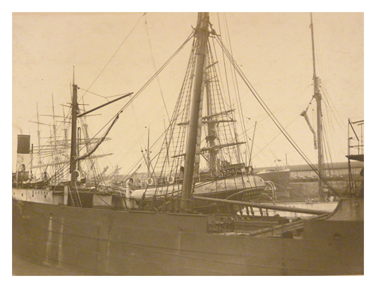 1897 - 'Penarth Dock' - View of ships, 'Europa' and 'Innesmoor' at Penarth Dock dated 16th January 1897. 