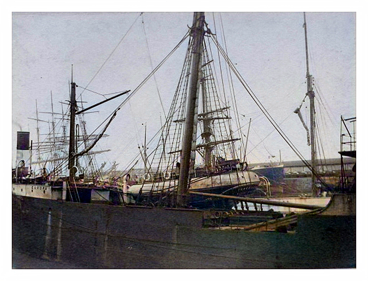 1897 - 'Penarth Dock' - View of ships, 'Europa' and 'Innesmoor' at Penarth Dock dated 16th January 1897. 