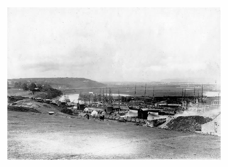 1889 - c.1891 - Penarth Dock. Depicts sailing ships, steamers, man with a pony.