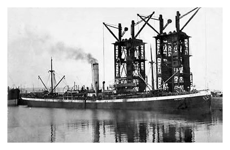 s.s. 'Abonema' loaded and ready to sail alongside Nos. 19 and 20 coal tips during December 1909. 