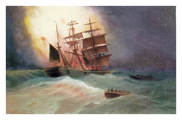 A coal fire on-board a vessel at sea