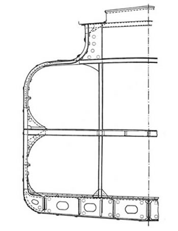 cross-section through the hull of a turret ship