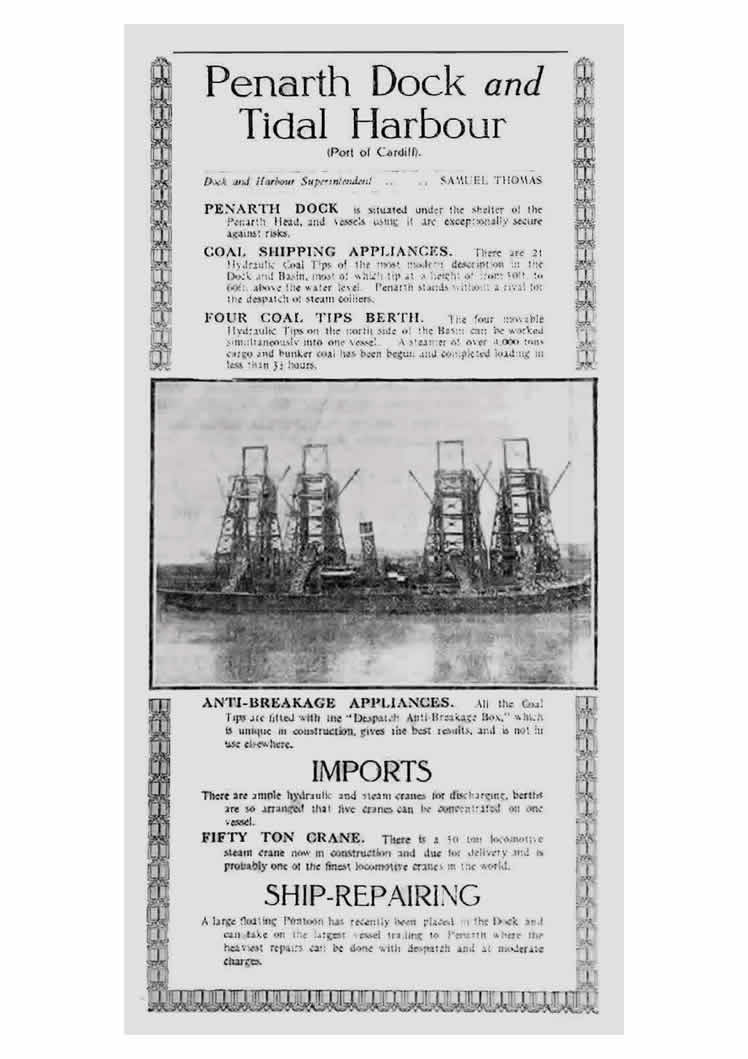 An advertisement for the Penarth Dock and Tidal Harbour dating from c.1911-13.