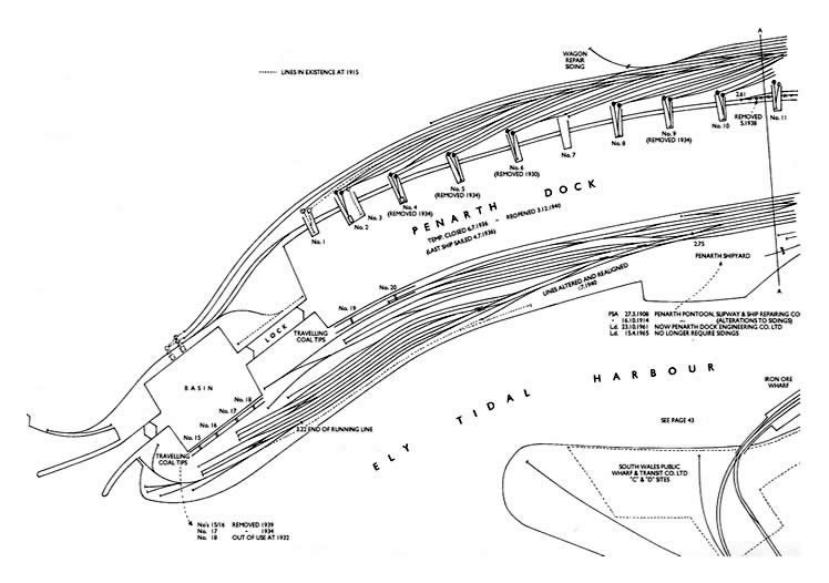 c.1928 &ndash; A track layout diagram of the GWR at Penarth Dock and Ely Tidal Harbour.