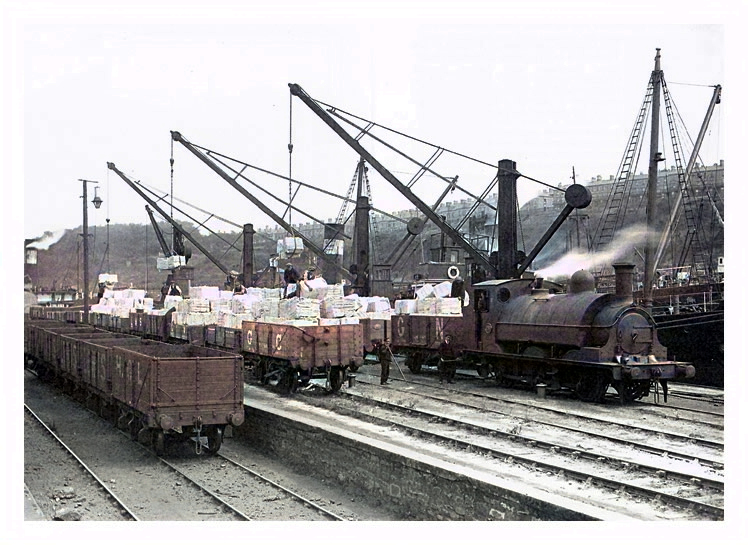 A careworm 0-6-0ST shunts the sidings on the north side of Penarth Dock around 1923.