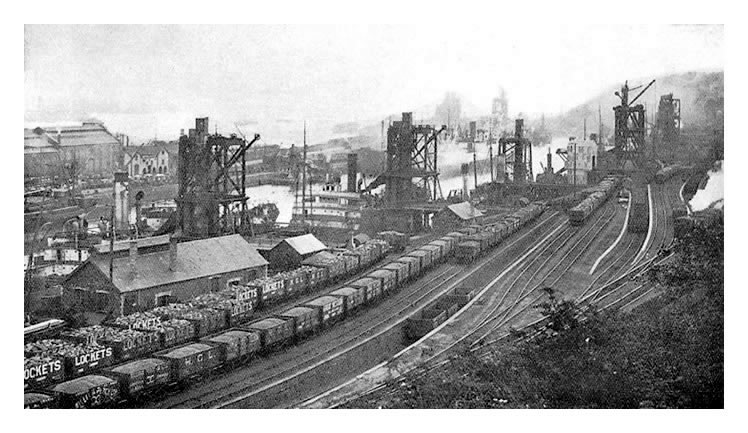 The general view of Penarth Docks from the escarpment on the southern side.