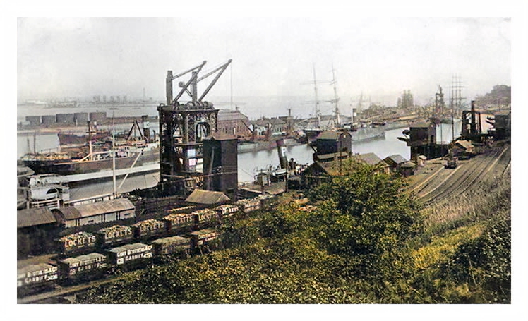 The general view of Penarth Docks from the escarpment on the southern side.