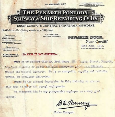 Letter of recomendation for Mr Mears in 1934
