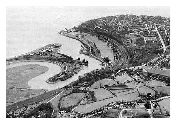 Penarth Dock - an aerial view dating from the early 1940's looks out toward the Severn Sea