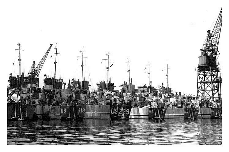LST craft in the Penarth Docks in readiness for the &lsquo;D&rsquo; Day Operation in 1944.