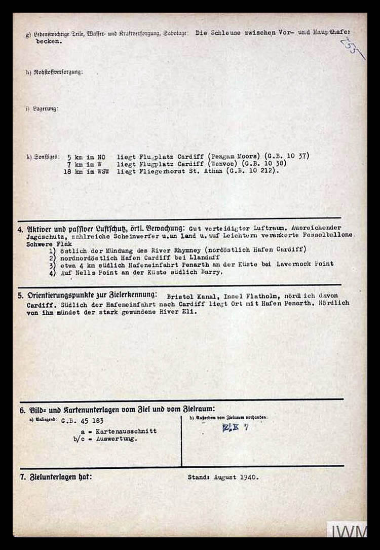 August 1940 - A Luftwaffe document relating to Penarth.
