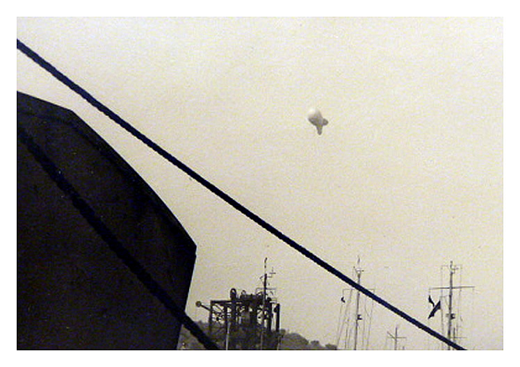 1943-4 - LST's lined up across Penarth Dock with a barrage balloon above to provide protection.
