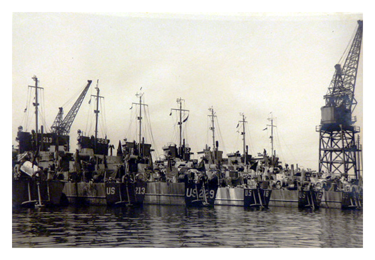 1943-4 - Another heritage view of LST's lined up across Penarth Dock awaiting action.