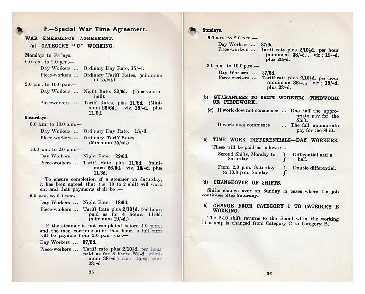 Section F - 'Special War Time Agreement' taken from 'Schedule of Rates and Conditions for the Ports of Cardiff and Penarth' - July 1943. 