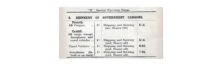 Special War-time Rates for the Shipment of Government Cargoes. 