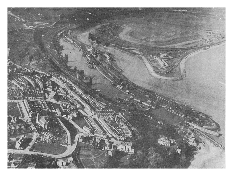 1943 - An aerial photograph of Penarth Dock and the Ely Tidal Harbour.