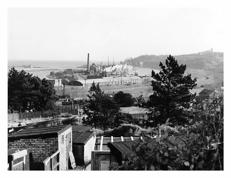 c.1959 - A view of Penarth Dock and the River Ely estuary with Penarth Head to the right taken from the Allotment Gardens near The Lodge situated on the old road to the Merry Harrier.