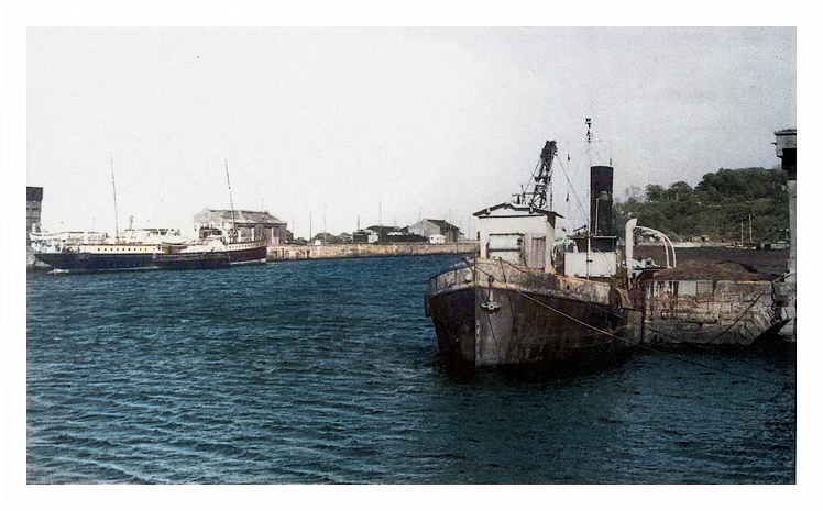 May 1961 - Penarth Dock with the grab-dredger 'Mudeford' (right) and the 'Glen Usk.'