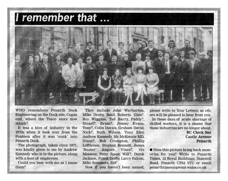 June 2008 - The Penarth Times - 'I Remember That' - Penarth Dock Engineers. 