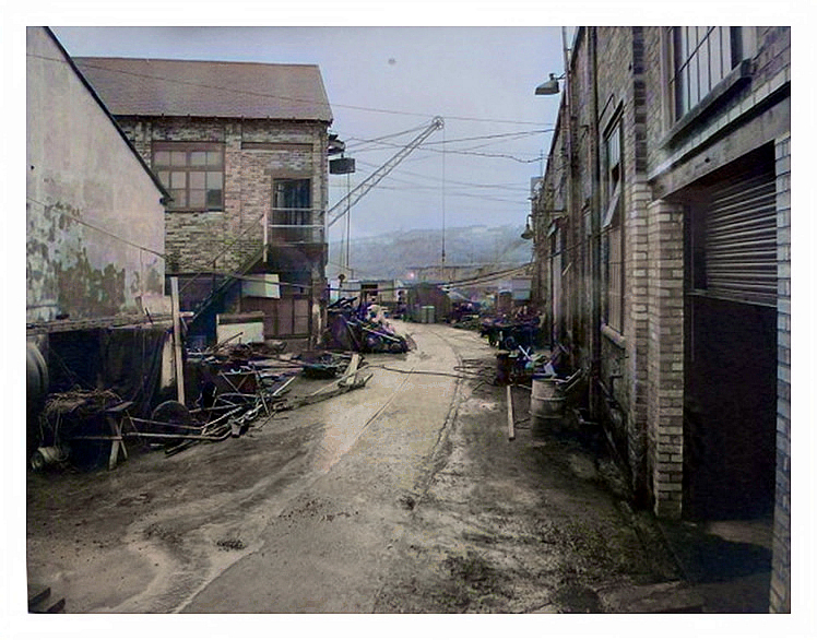 1970's - 80's - A view down the unkempt yard of the Penarth Dock Engineering Company toward the dock. 