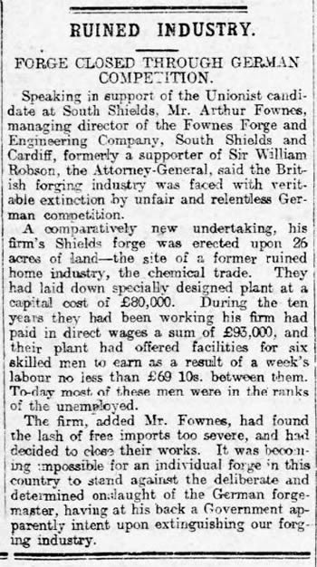 1910 - Ruined Industry - The Shield's Forge closed Through German Competition. 