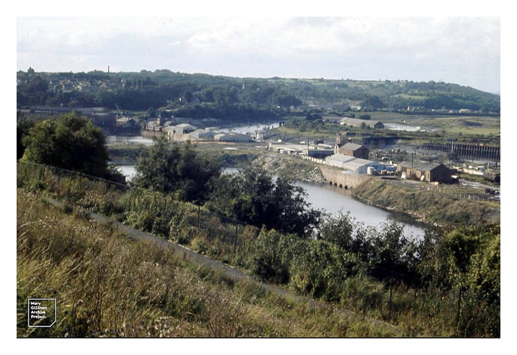 1974 - The meandering River Ely and Penarth Dock in September 1974.