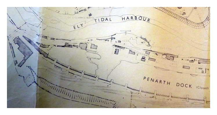 The plan of Penarth Dock and the meandering route of the River Ely