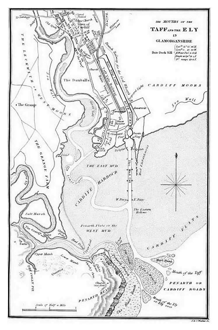 Map of the mouth of the Rivers Taff and Ely - 1830's.