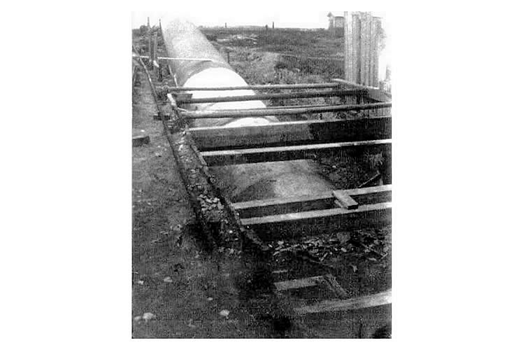 1897 at the Ferry Road side of the river Ely showing the open cut trench and the first sections of subway entering the ground