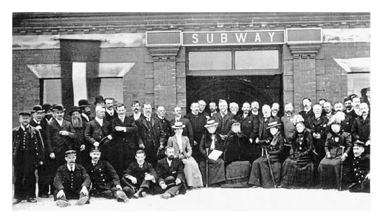 River Ely subway, Penarth - The opening ceremony party taken at the harbour toll house on 14th May 1900