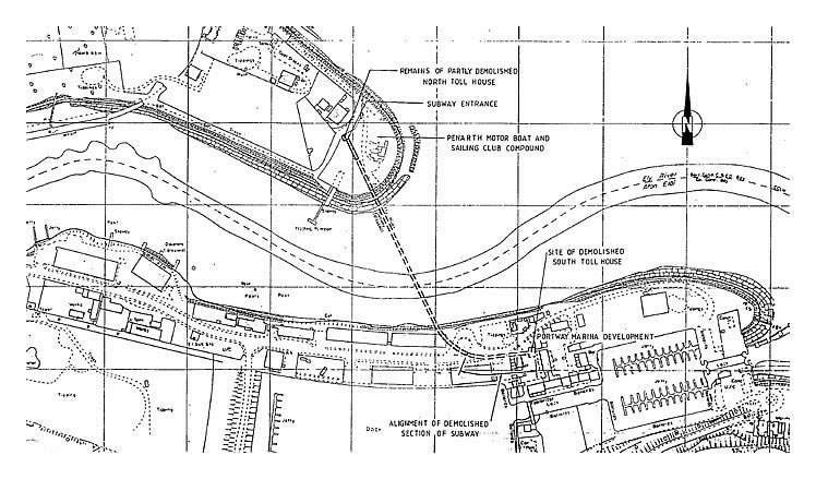 A drawing of the site in May 1991 showing the path of the subway - River Ely, Penarth Dock