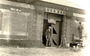 The subway entrance being bricked up in 1963