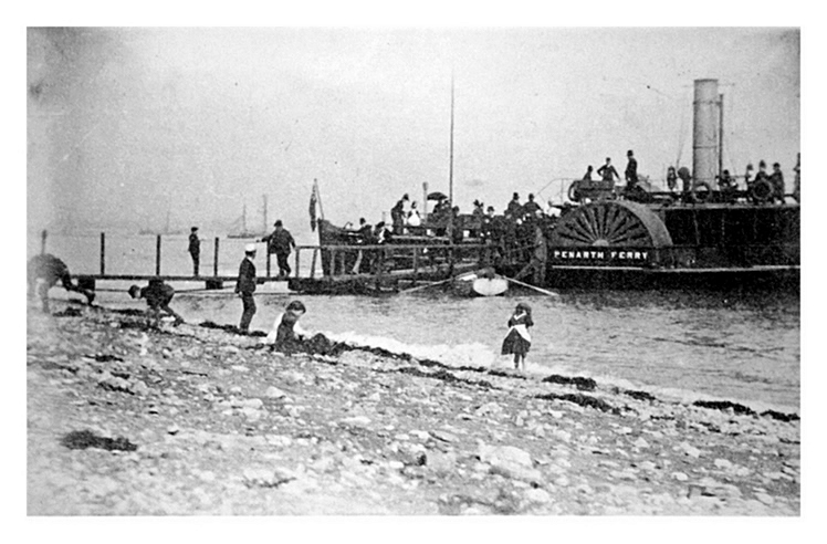 The Penarth Ferry 'Iona' at the Penarth Dock beach landing stage.