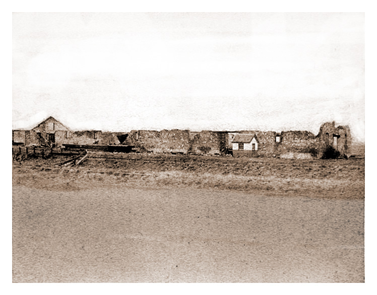 1888 - After the fire - The exterior of 'T' Warehouse at Victoria Wharf, Ely Tidal Harbour, Penarth Dock. 