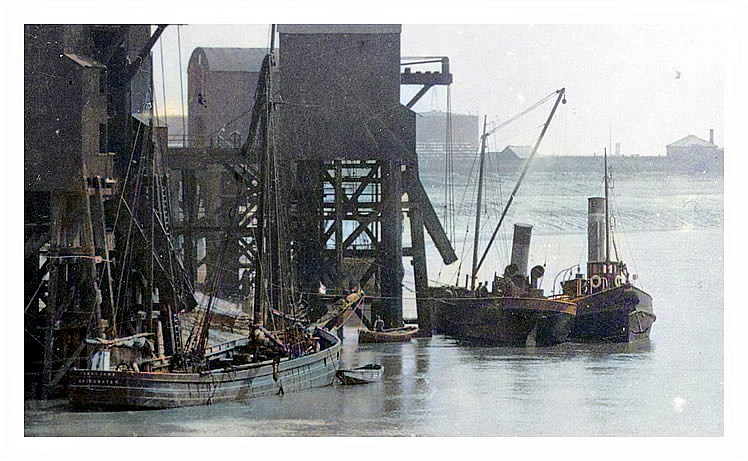 A close up of 'Fanny Jane' under tip number 3 of the Ely Tidal Harbour.