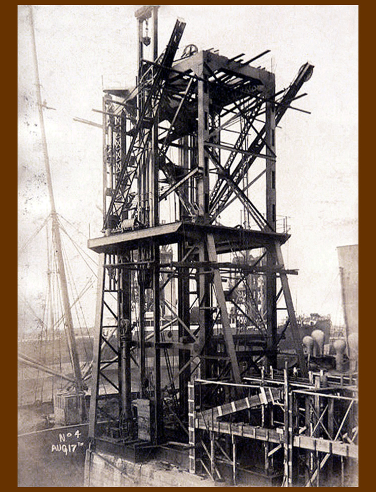 17th August 1913 - No. 4 hydraulic coal hoist under construction at Penarth Dock the work of the East Ferry Road Engineering Company Limited.