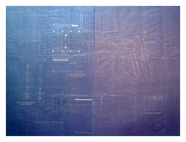 1915 - Reconstruction of No.12 Tip - TVR Contract Plan - blueprint. The drawing is dated 27th July 1915 and has been rubber-stamped with the Taff Vale Railway Engineering Office stamp.