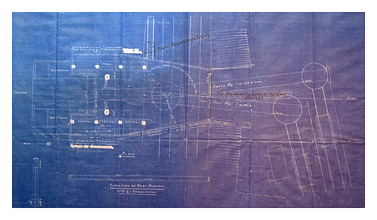 1915 - Reconstruction of No.12 Tip - TVR Contract Plan - blueprint. The drawing is dated 27th July 1915 and has been rubber-stamped with the Taff Vale Railway Engineering Office stamp.