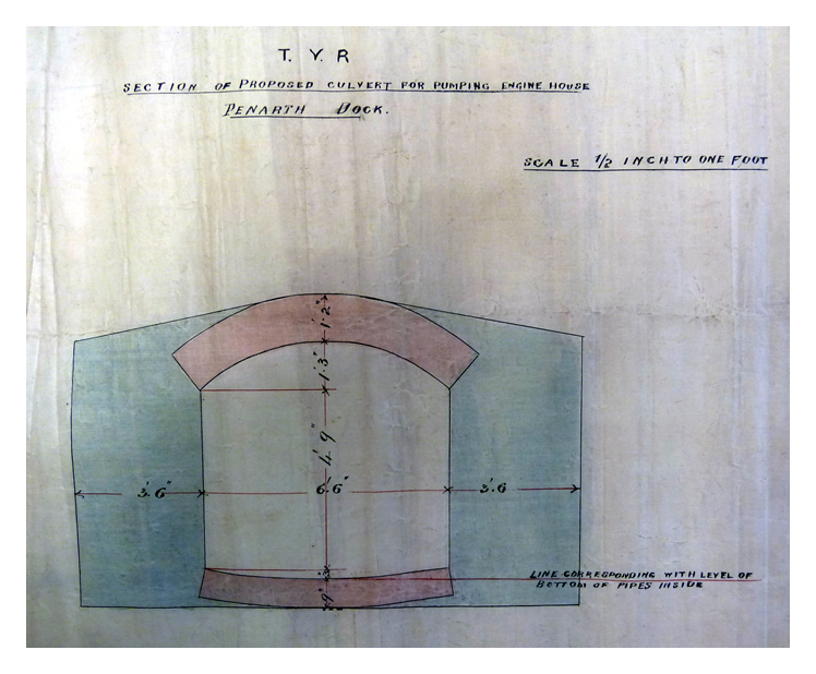 1890 - Penarth Centrifugal Pumps - Retaining Wall in River - Drawing. 